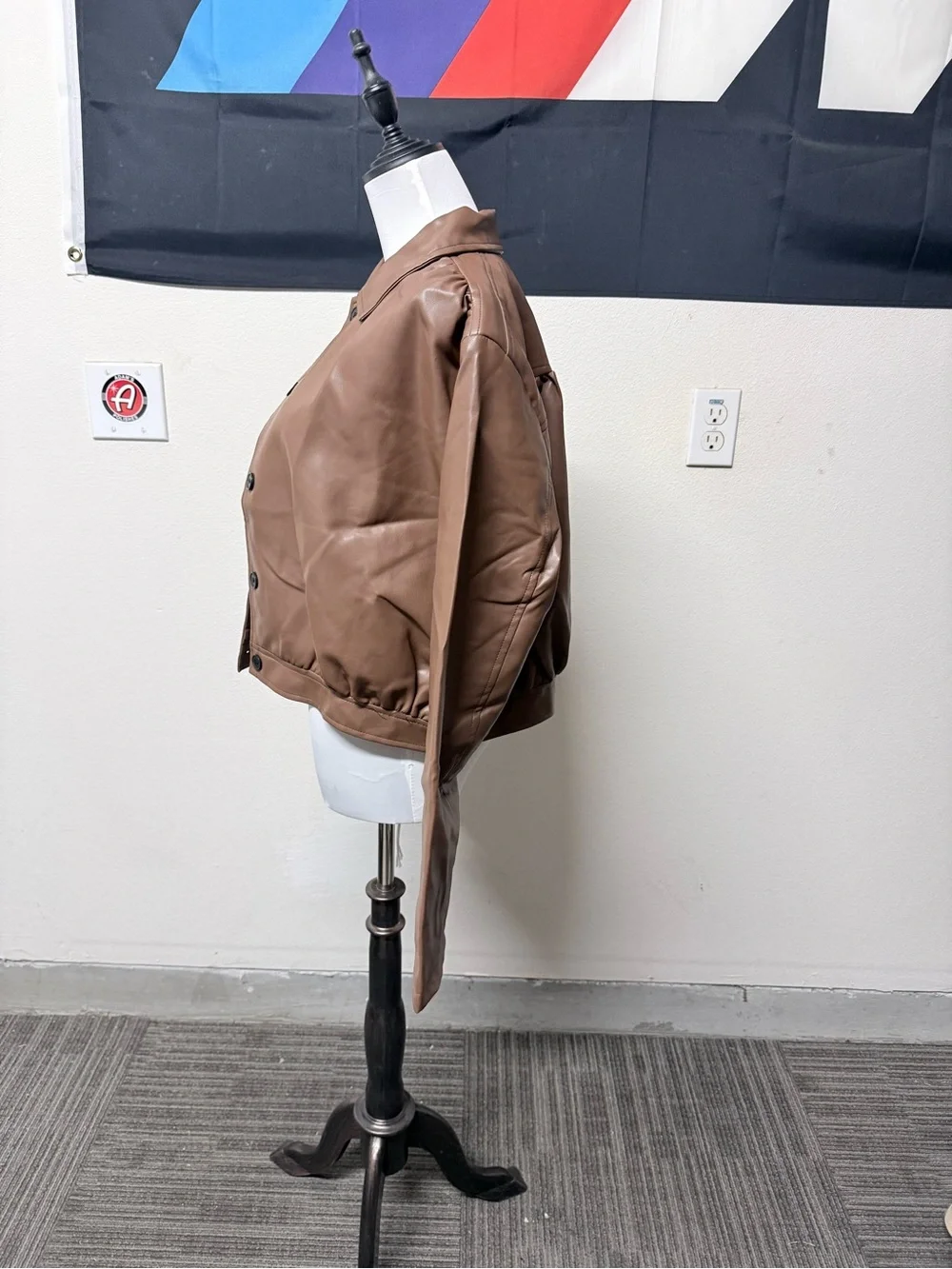 Women’s Brown Faux Leather Button-Up Jacket